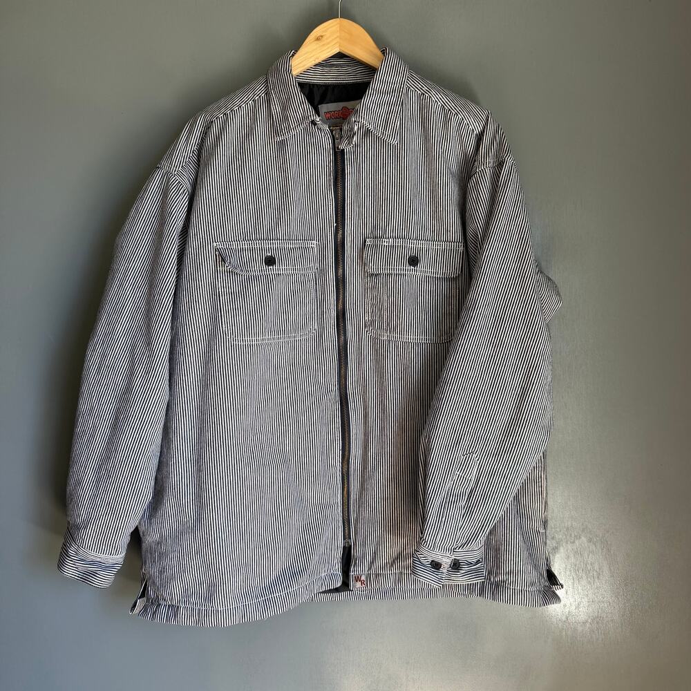 WORK READY Men's XL Insulated Zip Navy Hickory Stripe Work Jacket Work Wear